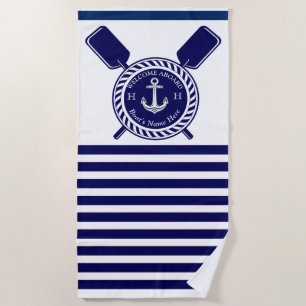 Serviette De Plage Nom du bateau nautique Ancre Corde Marine Blue Wel