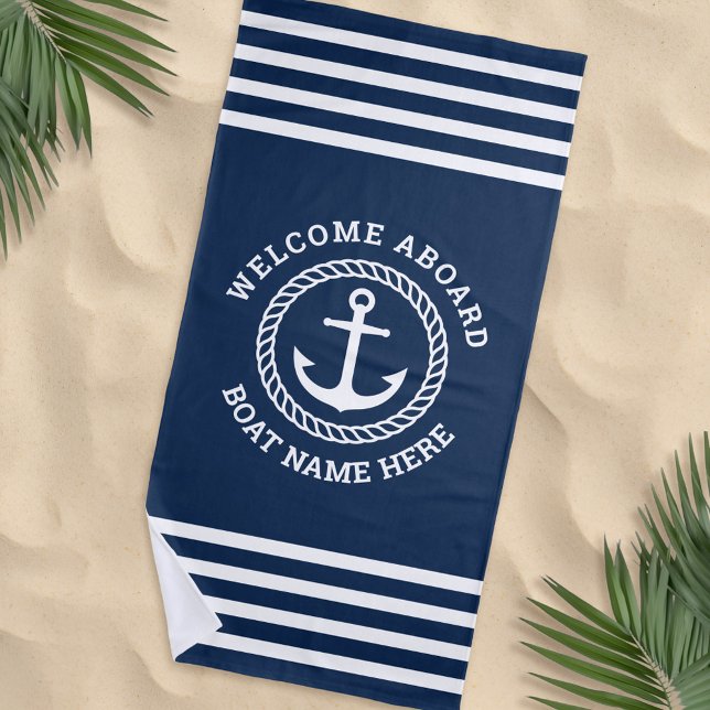 Serviette De Plage Nom du bateau personnalisé bienvenue à bord de l'a (Créateur téléchargé)
