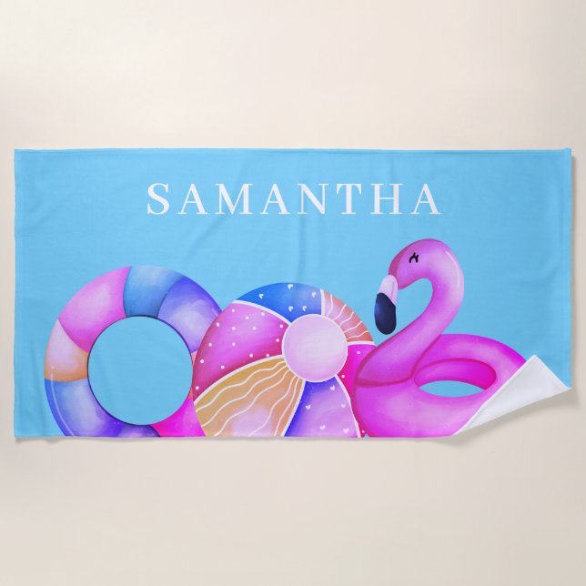 Serviette De Plage Nom du Flamant rose rose (Devant)