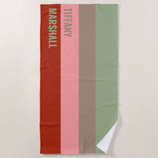 Serviette De Plage Nom du Motif Sage Green Brown Rose Red Stripes