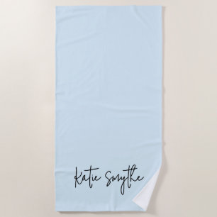 Serviette De Plage Nom du script bleu clair mou