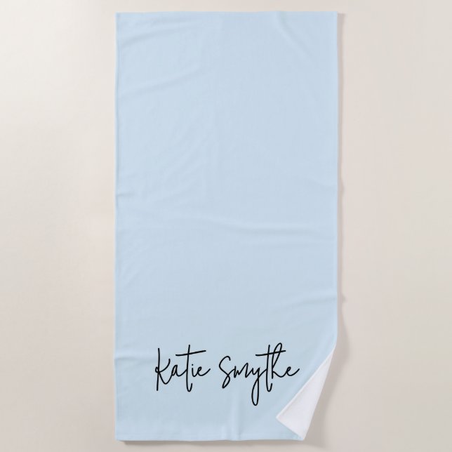 Serviette De Plage Nom du script bleu clair mou (Devant)