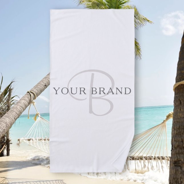 Serviette De Plage Nom élégant Monogramme | Blanc et gris (Créateur téléchargé)