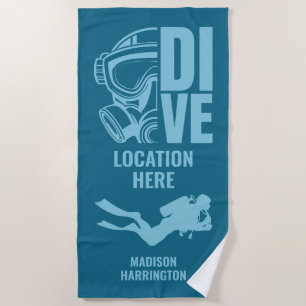 Serviette De Plage Nom et emplacement personnalisés Plongée sous-mari