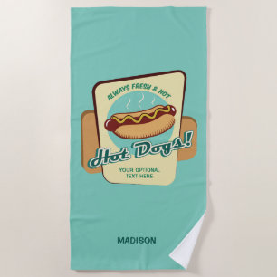 Serviette De Plage Nom et texte personnalisés Hot Dog