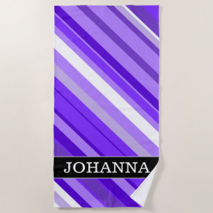 Serviette De Plage Nom fait sur commande + Motif rayé pourpre et