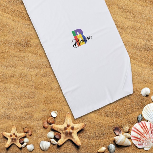 Serviette De Plage Nom initial géométrique de luxe absolu B blanc (Créateur téléchargé)