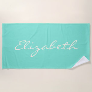 Serviette De Plage Nom manuscrit élégant vert menthe