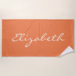 Serviette De Plage Nom manuscrit orange minimaliste<br><div class="desc">Cette serviette de plage présente un nom en écriture manuscrite gras sur un fond orange chaud de coucher de soleil pour un look moderne et épuré. Les lettres surdimensionnées ont l'air détendues et élégantes, ce qui les rend faciles à repérer tout en restant raffinées. Un design simple et personnel qui...</div>