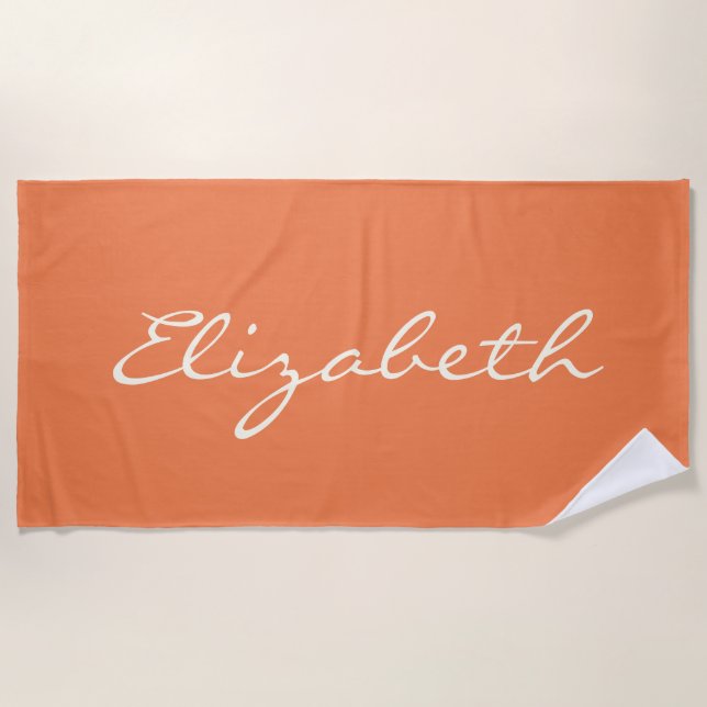 Serviette De Plage Nom manuscrit orange minimaliste       (Devant)
