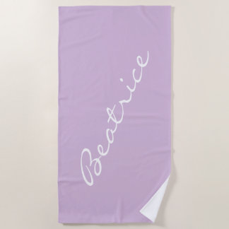 Serviette De Plage Nom minimaliste de script personnalisé Pastel Purp
