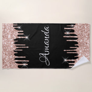 Serviette De Plage Nom Parties scintillant étincelante gouttes rose R