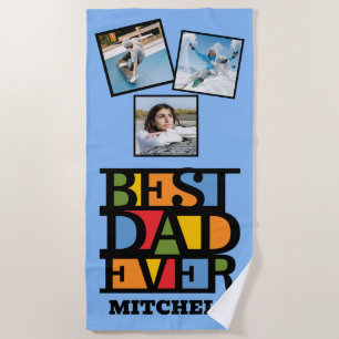 Serviette De Plage Nom personnalisé & 3 photos MEILLEUR PÈRE JAMAIS