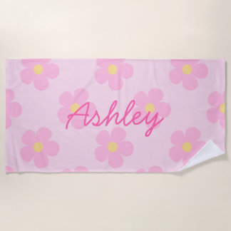 Serviette De Plage Nom Personnalisé Ashley Beach Swim Rose Flower Dai
