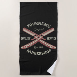 Serviette De Plage NOM PERSONNALISÉ Barber Droit Razor Barbershop