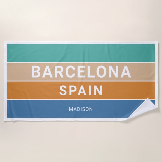Serviette De Plage Nom personnalisé Barcelone Espagne / VOTRE TEXTE (Devant)