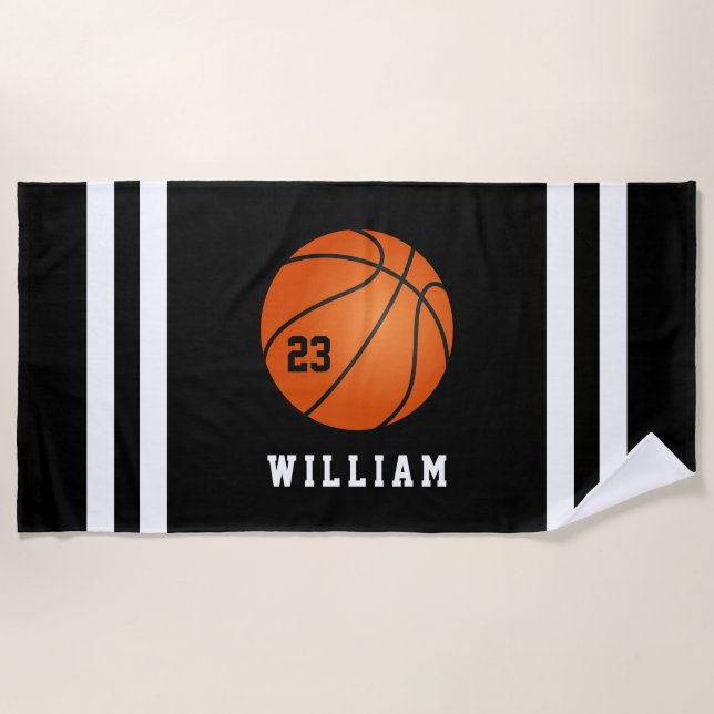 Serviette De Plage Nom personnalisé Basketball Black Stripes (Devant)