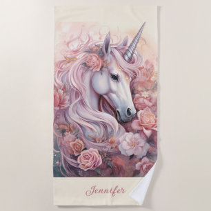 Serviette De Plage Nom personnalisé belle licorne