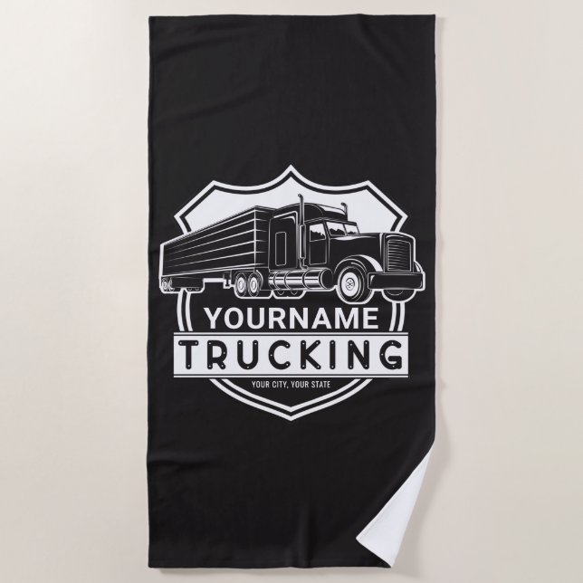Serviette De Plage NOM personnalisé Camions Big Rig Semi Trucker (Devant)
