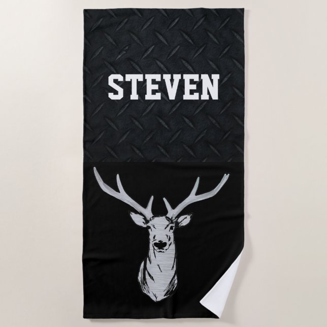 Serviette De Plage Nom personnalisé Chasse aux cerfs Antlers hommes (Devant)
