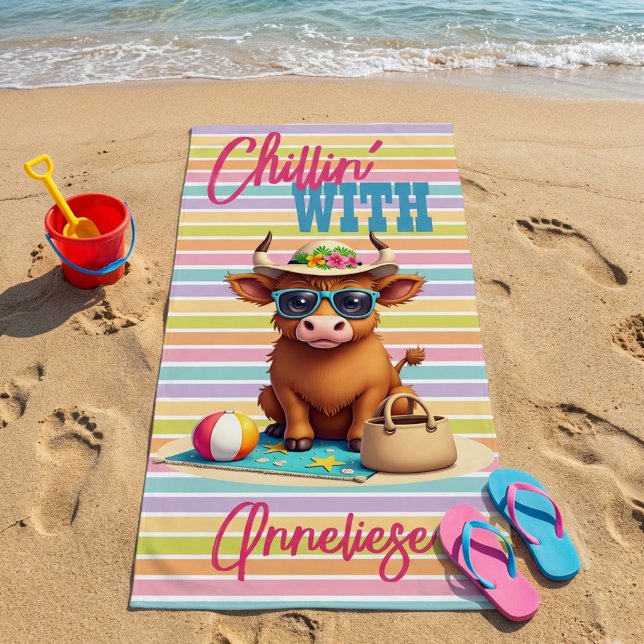 Serviette De Plage Nom Personnalisé "Chillin' With" Plage Vacances (Créateur téléchargé)