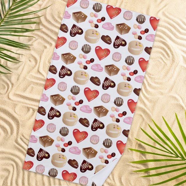 Serviette De Plage Nom personnalisé Chocolat Candy Motif de coeur (Créateur téléchargé)