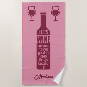 Serviette De Plage Nom personnalisé Citation de vin drôle