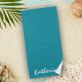 Serviette De Plage Nom personnalisé couleur uni Aqua Blue Vacances