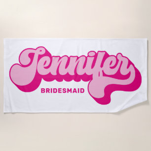 Serviette De Plage Nom personnalisé de la mariée rose vif de style ré