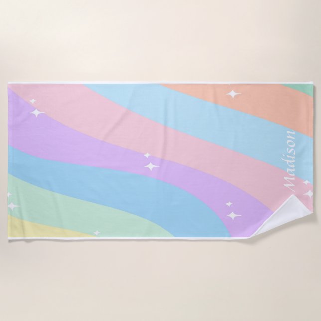 Serviette De Plage Nom personnalisé Dégradé arc-en-ciel | Style moder (Devant)