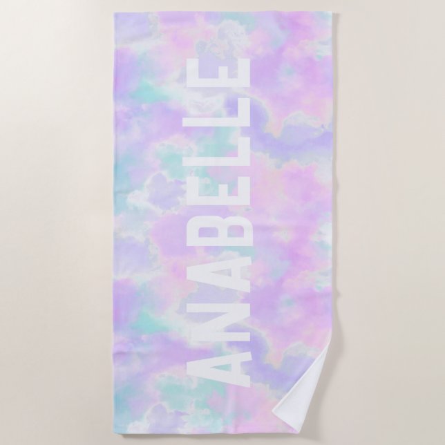 Serviette De Plage Nom personnalisé d'été Pastel Tie Dye (Devant)