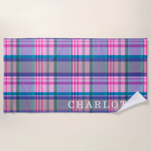 Serviette De Plage Nom personnalisé du Motif rose pâle rétro