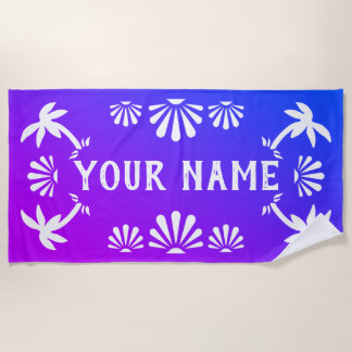 Serviette De Plage Nom personnalisé du palmier de plage dégradé