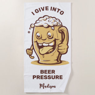 Serviette De Plage Nom personnalisé et bière texte amusant