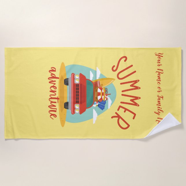Serviette De Plage Nom personnalisé Famille Vacances d'été aventure (Devant)