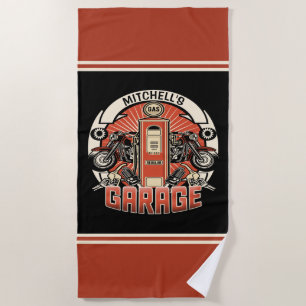 Serviette De Plage Nom personnalisé Garage pour motocyclette à pompe
