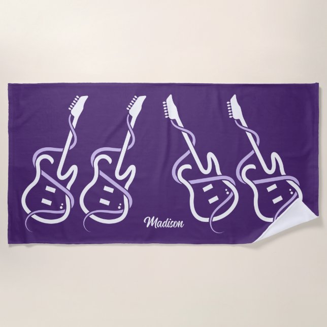 Serviette De Plage Nom personnalisé Guitare stylisée (Devant)