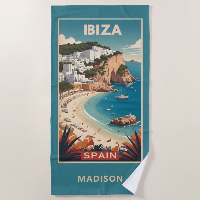 Serviette De Plage Nom personnalisé Ibiza, Espagne Poster de voyage (Devant)