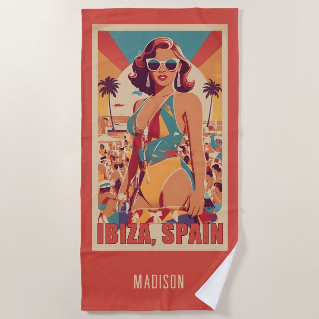Serviette De Plage Nom personnalisé Ibiza, Espagne Poster de voyage (Devant)