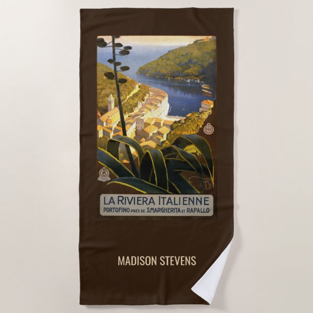 Serviette De Plage Nom personnalisé Italien Riviera Vintage voyage (Devant)
