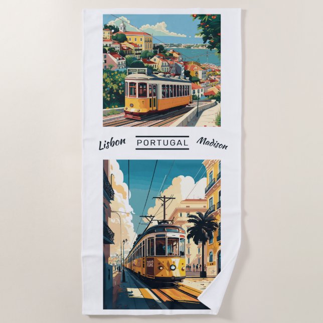 Serviette De Plage Nom personnalisé Lisbonne Portugal (Devant)