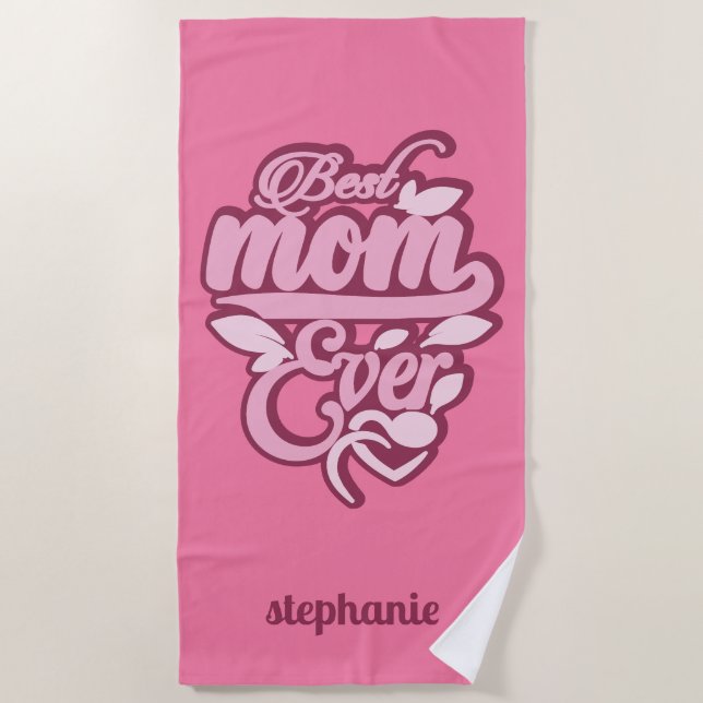 Serviette De Plage Nom personnalisé "Meilleure maman jamais" (Devant)