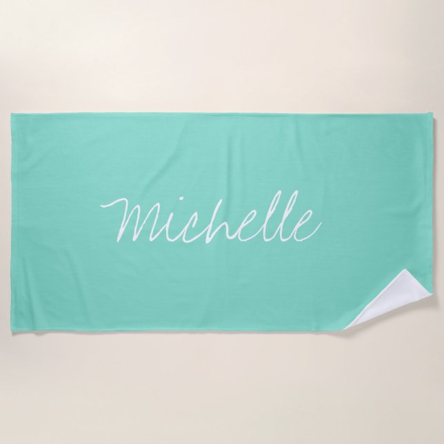 Serviette De Plage Nom personnalisé Mermaid Teal uni (Devant)
