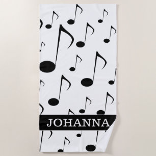 Serviette De Plage Nom personnalisé + Motif Nombres de notes musicale