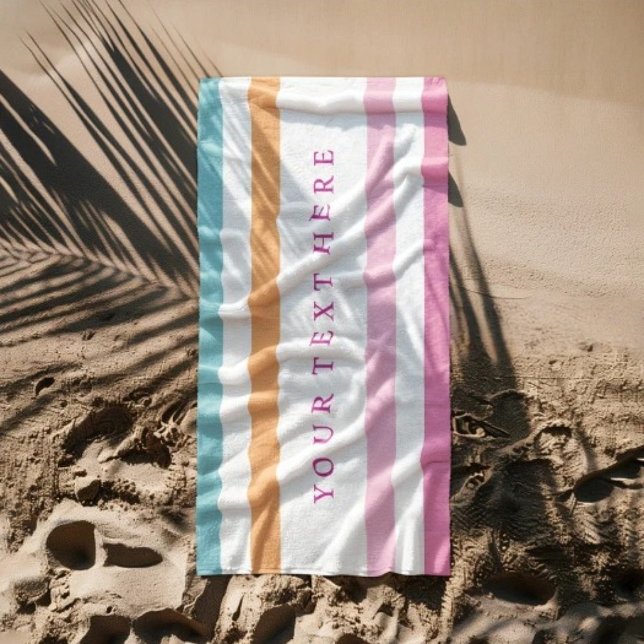 Serviette De Plage Nom personnalisé Pastel Striped - Été personnalisé (Créateur téléchargé)
