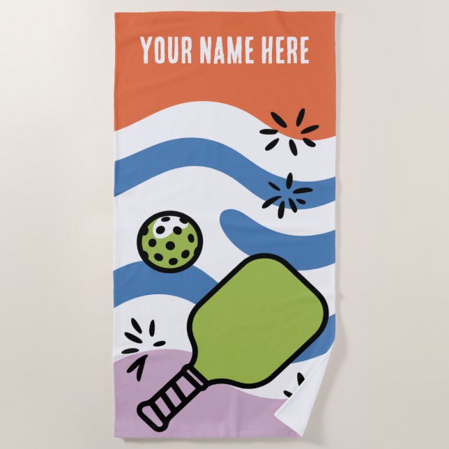 Serviette De Plage Nom personnalisé Pickleball Retro Motion (Devant)
