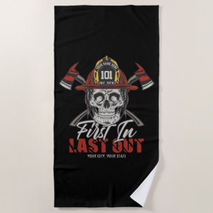 Serviette De Plage Nom Personnalisé Pompier D'Abord En Dernier Feu De