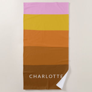 Serviette De Plage Nom personnalisé Rayures modernes Coloré Rétro