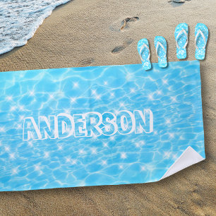 Serviette De Plage Nom personnalisé Sparkling Blue Water Textures Coo