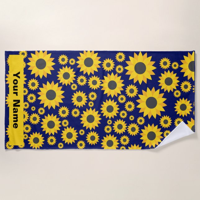 Serviette De Plage Nom personnalisé Sunflower Motif Summer Beach Towe (Devant)